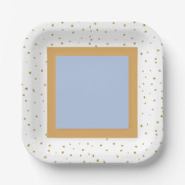 Plato De Papel Oh Baby Blue Gold Ginkgo Leaf Square Baby Shower