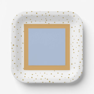 Plato De Papel Oh Baby Blue Gold Ginkgo Leaf Square Baby Shower