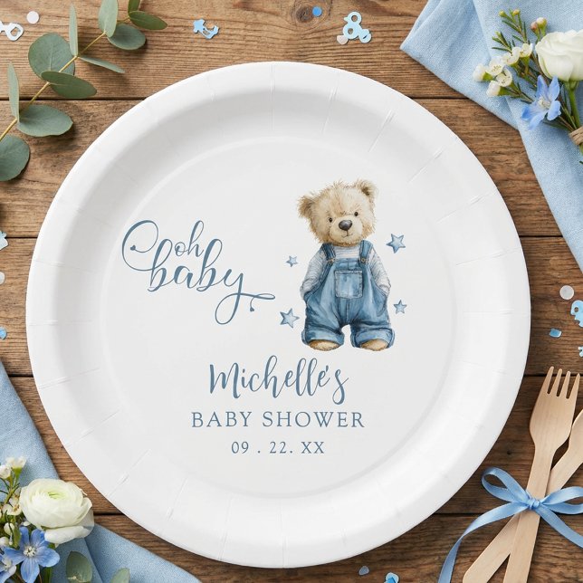 Plato De Papel Oh Baby Blue Jean Baby Denim Baby Shower (Subido por el creador)
