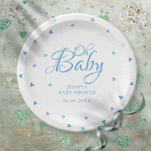 Plato De Papel Oh Baby Blue Love Hearts Baby Shower / Sprinkle