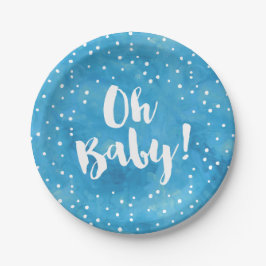 Plato De Papel Oh Baby Blue Watercolor Baby Shower