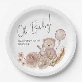 Plato De Papel Oh Baby Boho Botanical con Sweet Bear Baby Shower