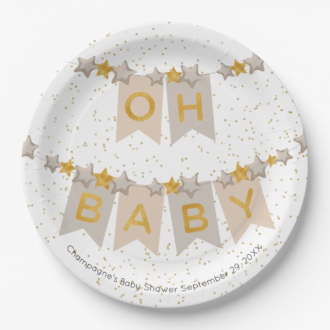 Plato De Papel Oh Baby Boho Bunting Flags Baby Shower (Anverso)