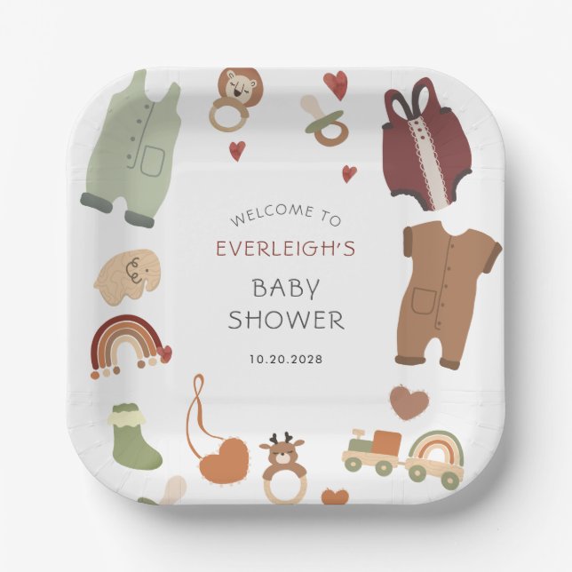 Plato De Papel Oh Baby Boho Clothes Toyys Boy Baby Shower (Anverso)