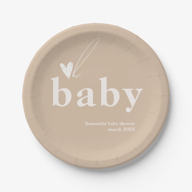 Plato De Papel Oh Baby Boho Simple Heart Baby Shower (Anverso)