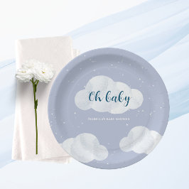 Plato De Papel Oh Baby Boy Blue Clouds Sky Stars Baby Shower