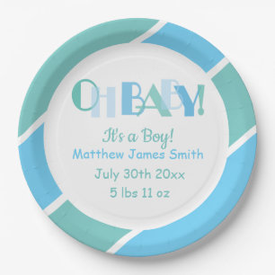 Plato De Papel Oh Baby Boy Blue Typography Baby Shower