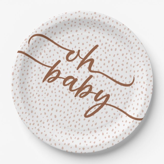 Plato De Papel "Oh Baby" Brown Script Baby Shower (Anverso)