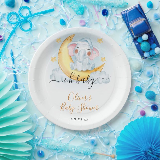 Plato De Papel Oh Baby Cute Elephant Baby Shower (Fiesta)
