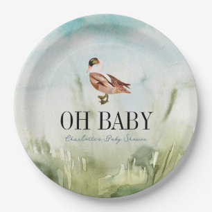Plato De Papel Oh Baby Duck/Mallard Watercolor Boy Baby Shower