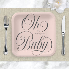 Plato De Papel Oh Baby Elegant Script Blush Pink Girl Baby Shower