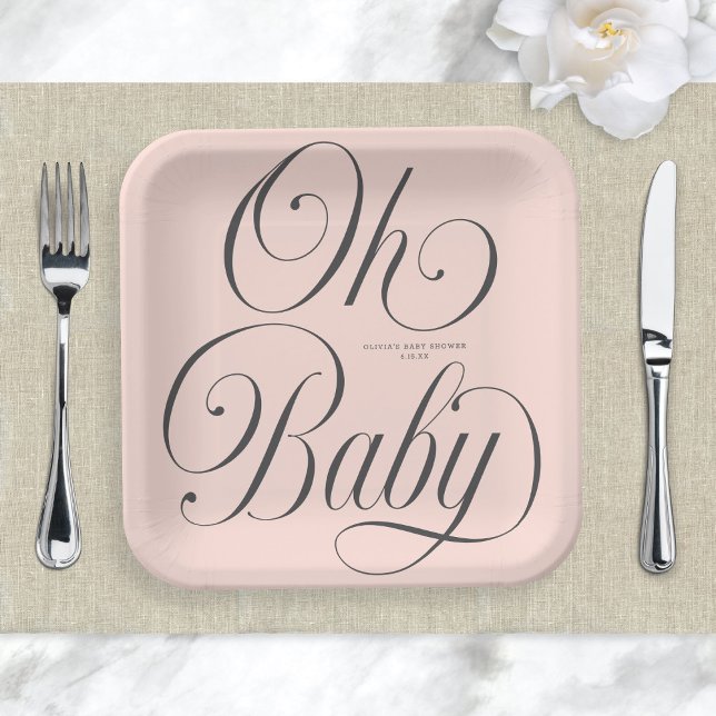 Plato De Papel Oh Baby Elegant Script Blush Pink Girl Baby Shower (Subido por el creador)