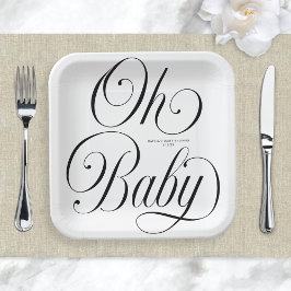 Plato De Papel Oh Baby Elegant Script Gender Neutral Baby Shower