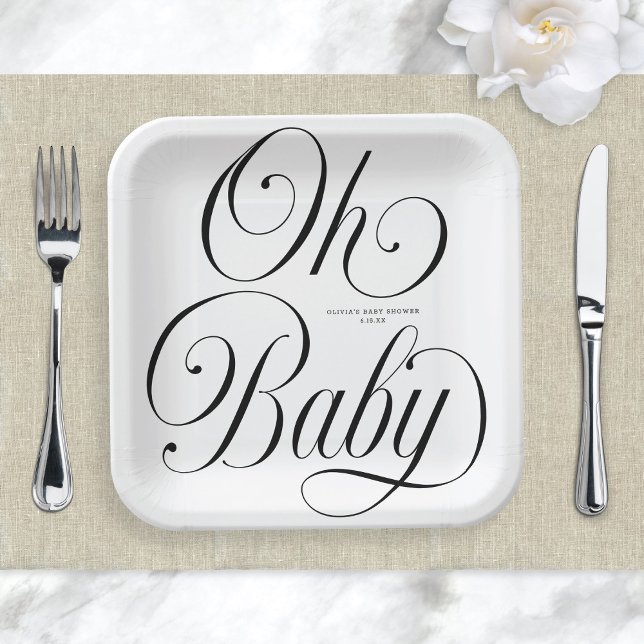 Plato De Papel Oh Baby Elegant Script Gender Neutral Baby Shower (Subido por el creador)