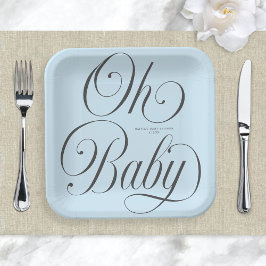 Plato De Papel Oh Baby Elegant Script Lt. Blue Boy Baby Shower
