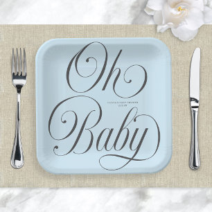 Plato De Papel Oh Baby Elegante Escritura Lt. Azul Niño Baby Show