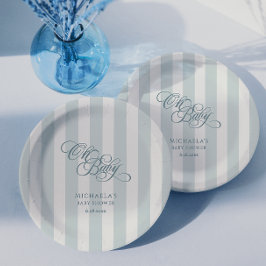 Plato De Papel Oh Baby Elegante Letras y Rayas Fiesta de Baby Sho