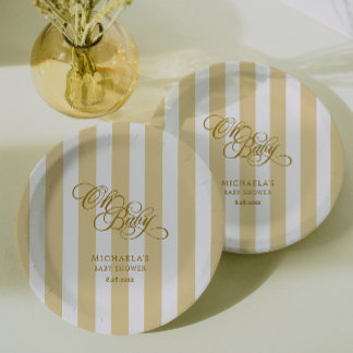 Plato De Papel Oh Baby Elegante Letras y Rayas Fiesta de Baby Sho