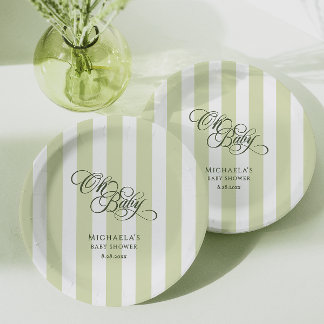 Plato De Papel Oh Baby Elegante Letras y Rayas Fiesta de Bienveni