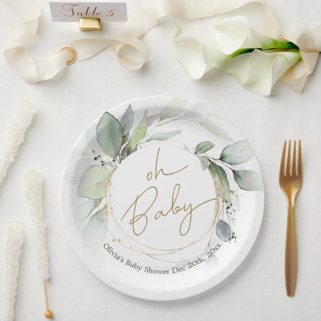 Plato De Papel Oh Baby Eucalyptus Baby Shower Fiestas Placas (Boda)