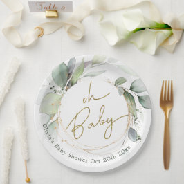 Plato De Papel Oh Baby Eucalyptus Baby Shower Paper Plates
