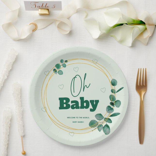 Plato De Papel Oh Baby Eucalyptus Leaves  Baby Shower (Boda)