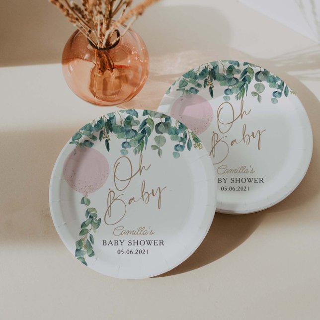 Plato De Papel Oh Baby Eucalyptus Pink Balloon Baby Shower (Subido por el creador)