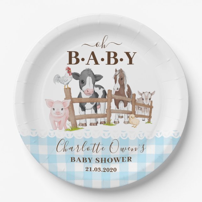 Plato De Papel Oh Baby Farm Animals Barnyard Baby Shower (Anverso)