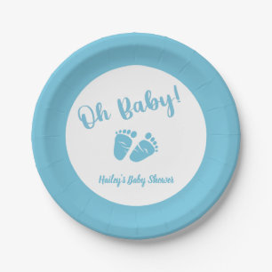 Plato De Papel Oh Baby Feet Blue Boy Baby Shower