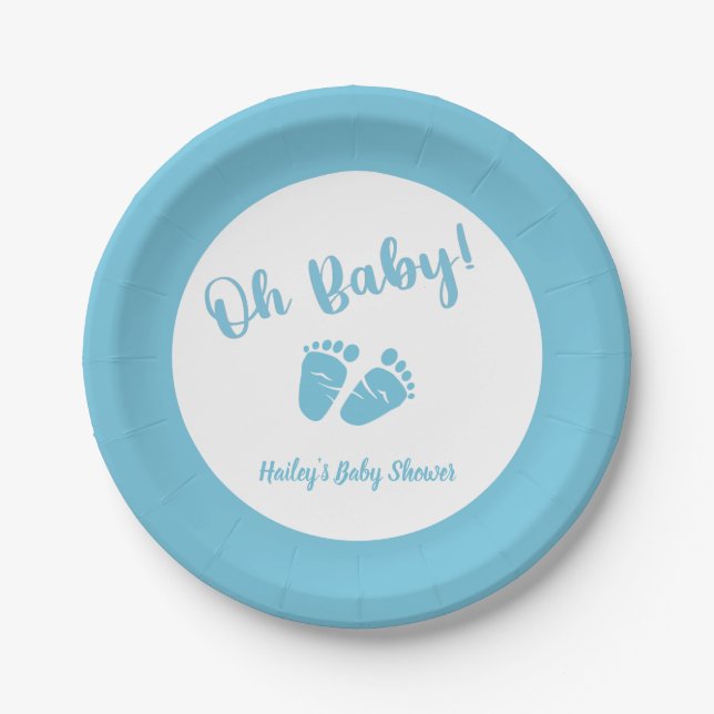 Plato De Papel Oh Baby Feet Blue Boy Baby Shower (Anverso)