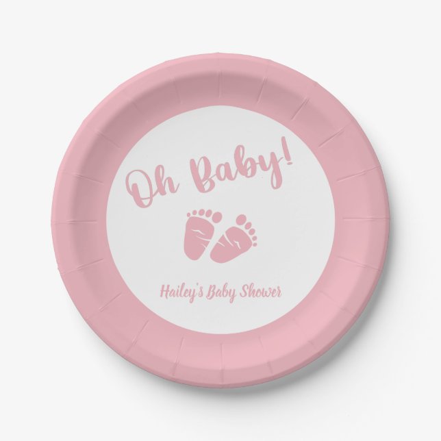 Plato De Papel Oh Baby Feet Chica Rosa Baby Shower (Anverso)