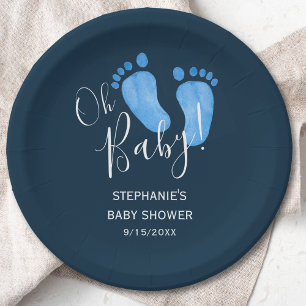 Plato De Papel Oh Baby Feet Navy Blue Baby Shower
