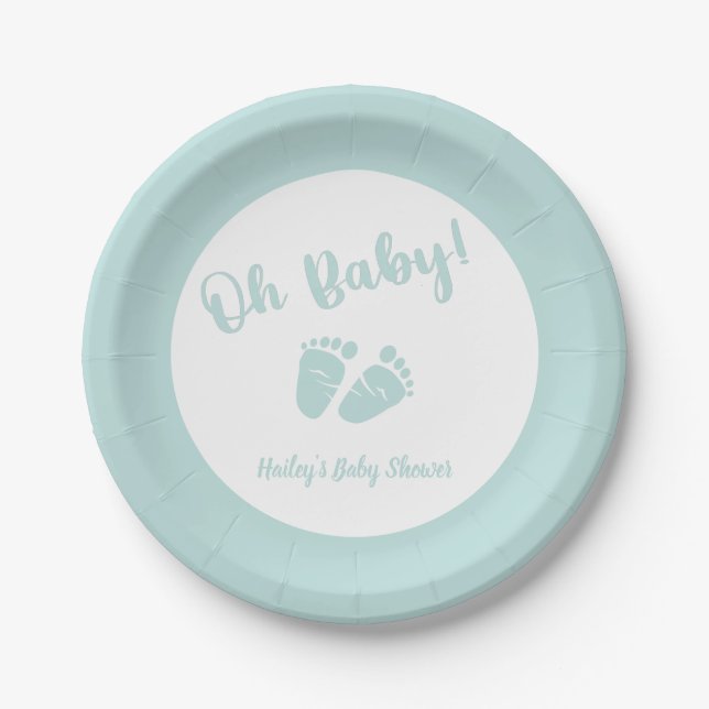 Plato De Papel Oh Baby Fete Mint Green Baby Shower (Anverso)