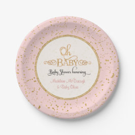 Plato De Papel OH BABY Girl Baby Shower Gold Confetti Typography