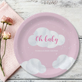 Plato De Papel Oh Baby Girl Pink Clouds Sky Stars Baby Shower