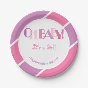 Plato De Papel Oh Baby Girl Pink Modern Baby Shower