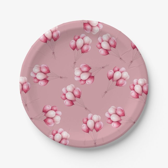 Plato De Papel Oh Baby Globos Rosados (Anverso)