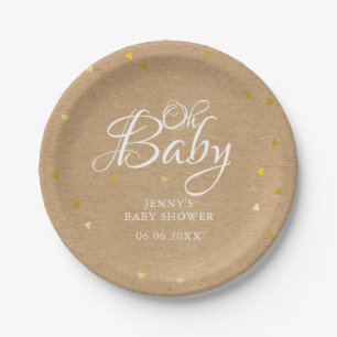 Plato De Papel Oh Baby Gold Hearts Confetti Baby Shower/Sprinkle