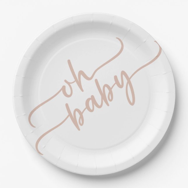 Plato De Papel "Oh Baby" Guión Beige Baby Shower (Anverso)