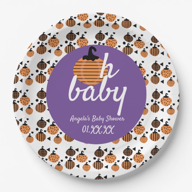 Plato De Papel Oh Baby Halloween Confetti Pumpkins Baby Shower (Anverso)