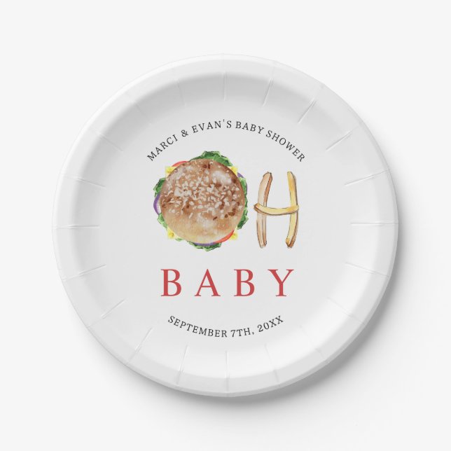 Plato De Papel Oh Baby Hamburger and Fries Co Ed Baby Shower (Anverso)
