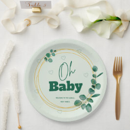 Plato De Papel Oh Baby Hojas de Eucalipto Baby Shower