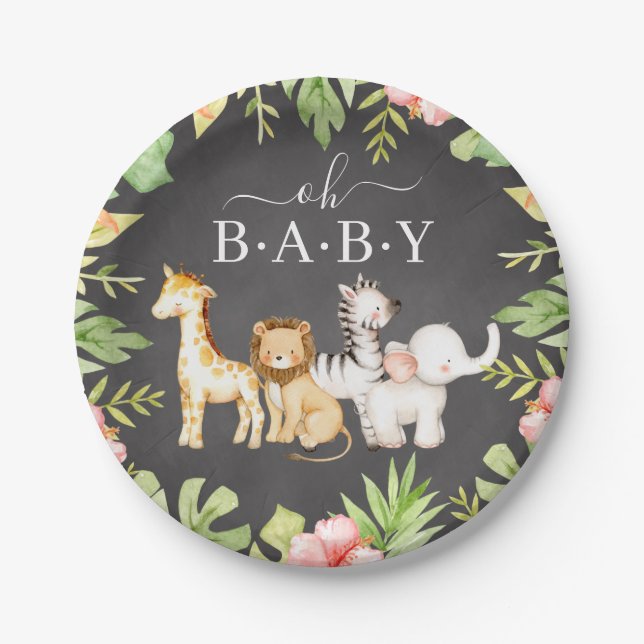 Plato De Papel Oh Baby Jungle Baby Shower 7" Placa (Anverso)