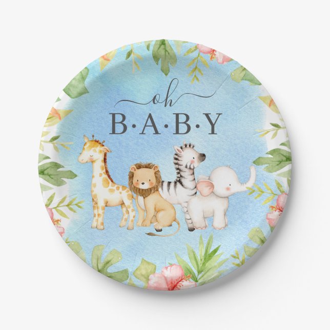 Plato De Papel Oh Baby Jungle Baby Shower 7" Placa (Anverso)