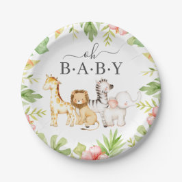 Plato De Papel Oh Baby Jungle Baby Shower 7" Placa