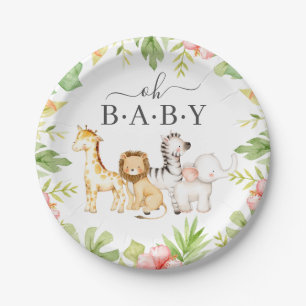 Plato De Papel Oh Baby Jungle Baby Shower 7" Placa