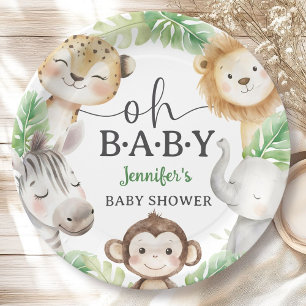 Plato De Papel Oh Baby Jungle Baby Shower Safari Animales 