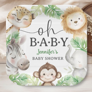 Plato De Papel Oh Baby Jungle Baby Shower Safari Animales