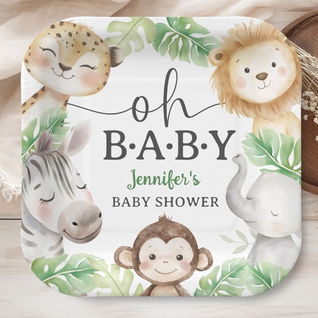 Plato De Papel Oh Baby Jungle Baby Shower Safari Animals  (Subido por el creador)