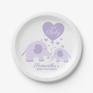 Plato De Papel Oh Baby Lavanda Hermoso Elefante Baby Shower